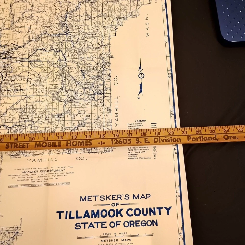 Metsker Map Tillamook County Oregon Vintage Road Map Sportsmen Realtors